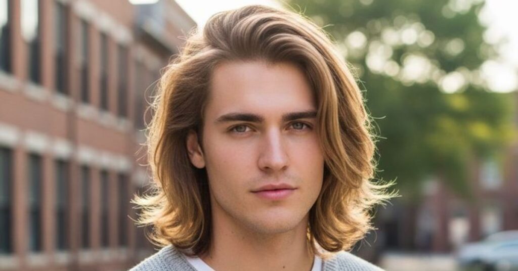 Classic long layered haircut for men with rockstar textured waves and length