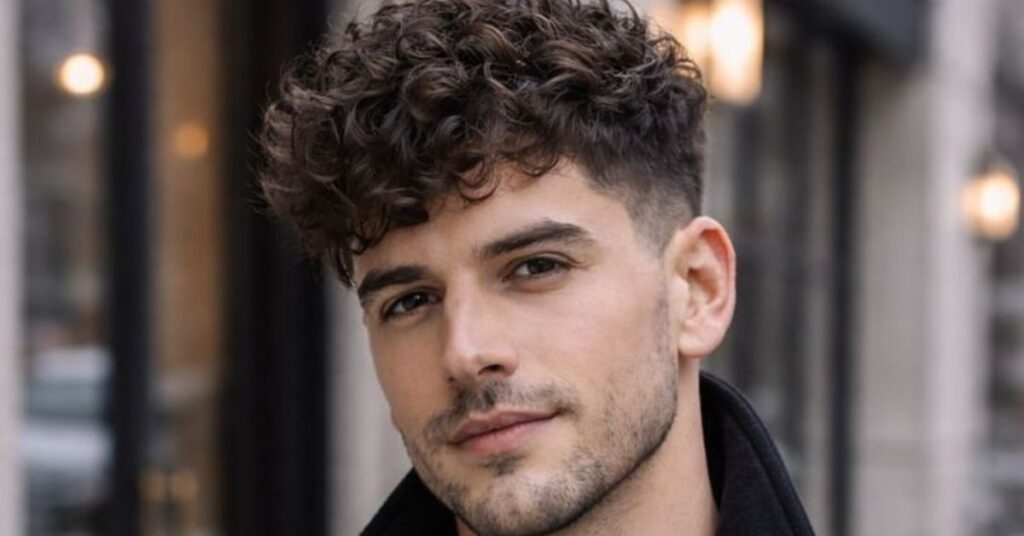  Wavy crop haircut for men with tapered fade.