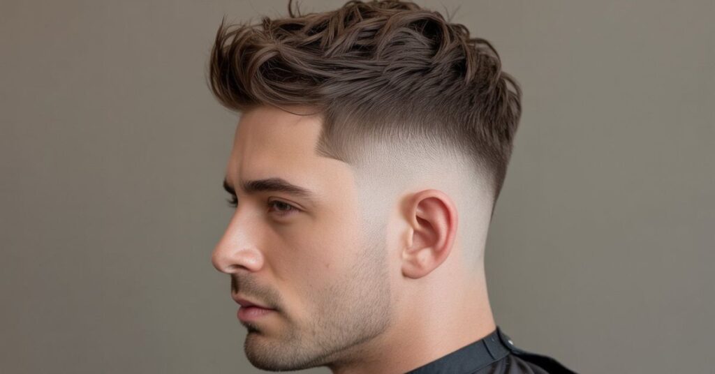 High skin fade with textured top messy layers for men