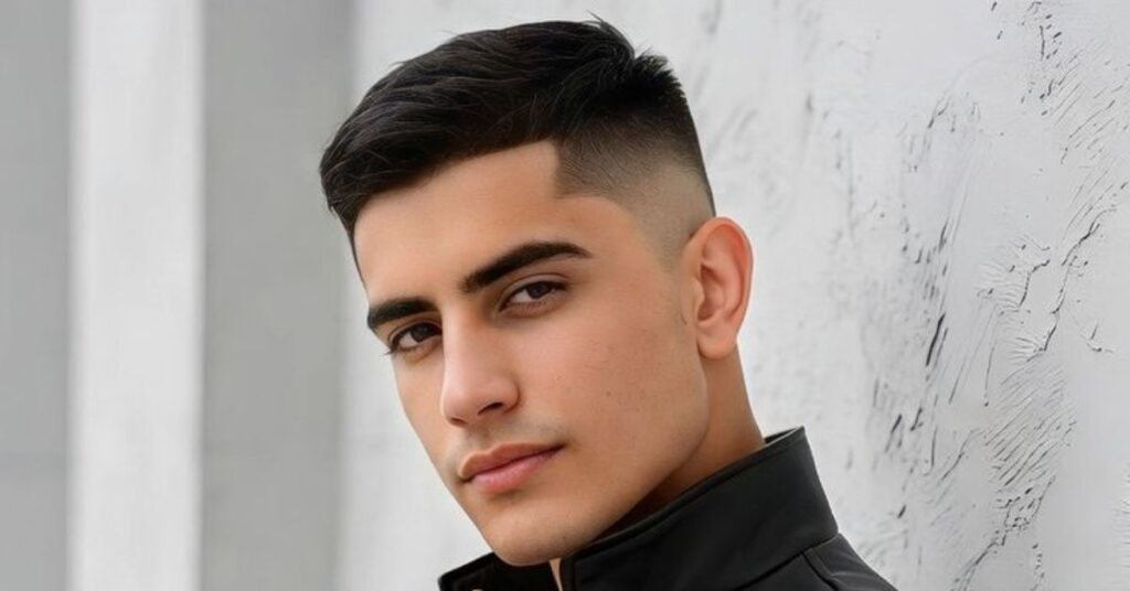 K-Pop inspired textured bowl cut for men with messy layers and a soft taper fade