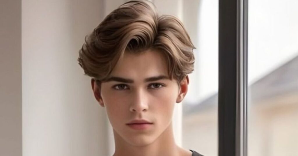 Medium length side-swept layered hairstyle for men with soft texture and natural flow.