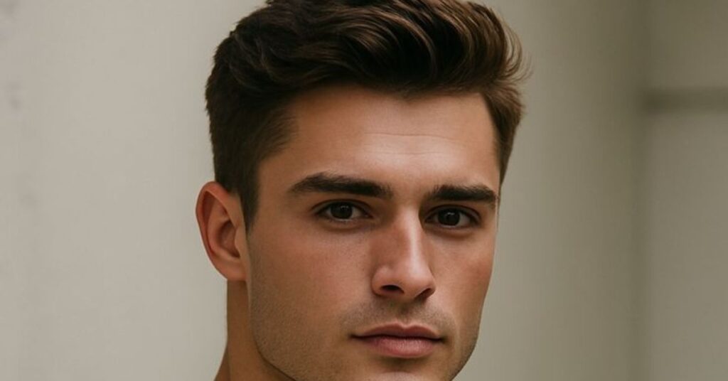 Short messy crew cut hairstyle for men with textured top