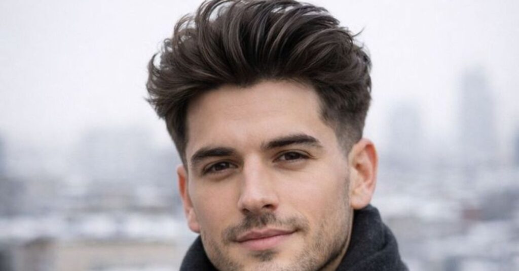 Messy faux hawk hair mens with centered volume and textured spikes