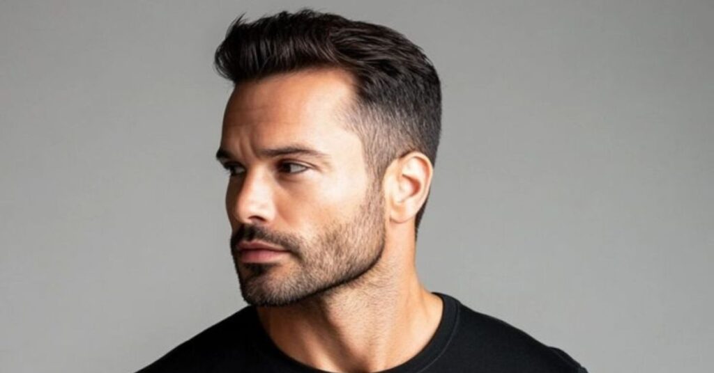 Minimalist slick-back haircut for a clean look