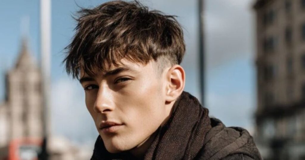 Modern mod cut with a sharp skin fade and textured top volume.