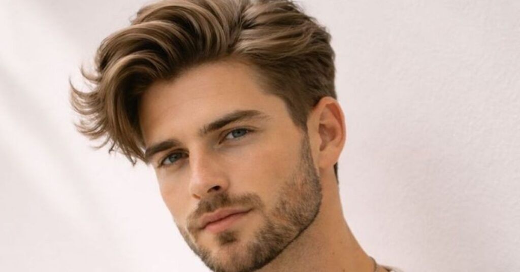 Relaxed natural flow slick back hairstyle for men with effortless texture
