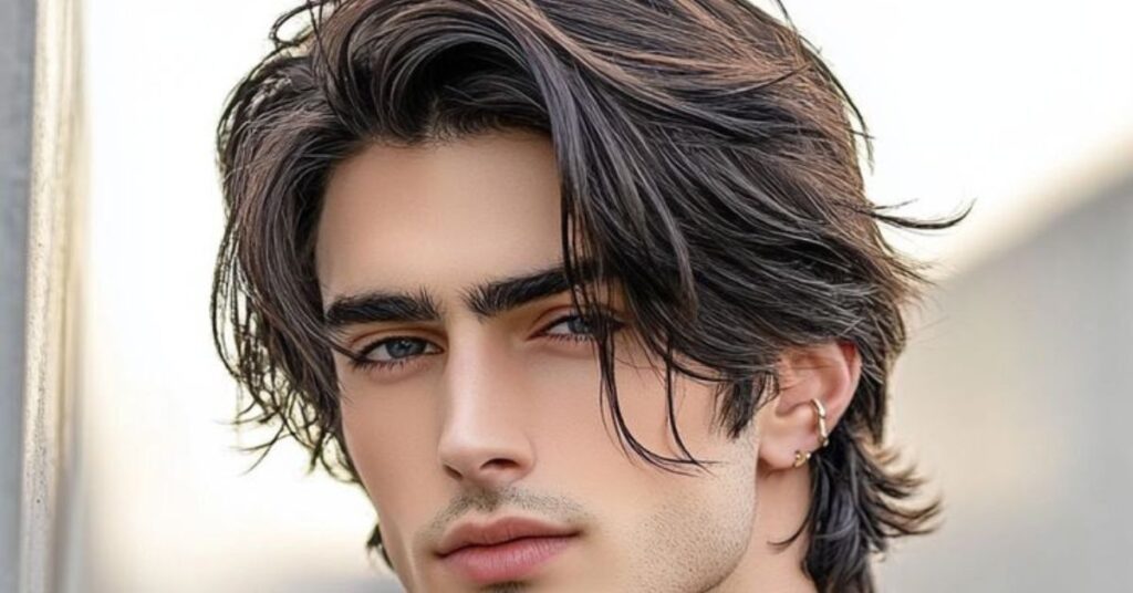 Scissor-cut side part with a natural finish