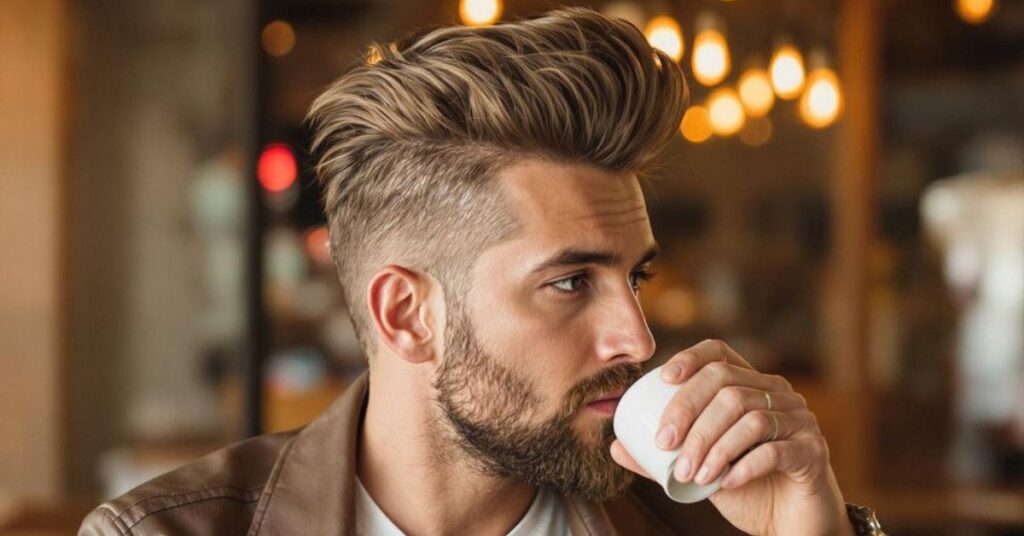 Side-parted quiff hair mens with messy texture and classic finish