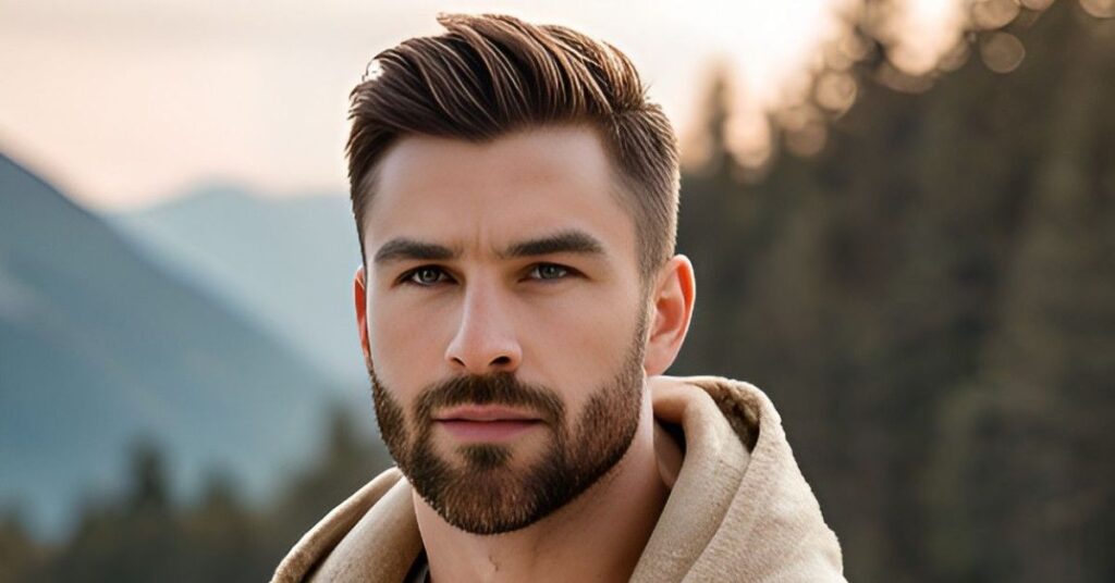 Strategic side part for men with asymmetrical layers to frame the face and enhance features.