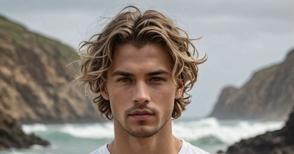 Edgy men’s emo shag haircut featuring deep side-swept bangs, sharp razor-cut layers, and a high-contrast asymmetrical silhouette.