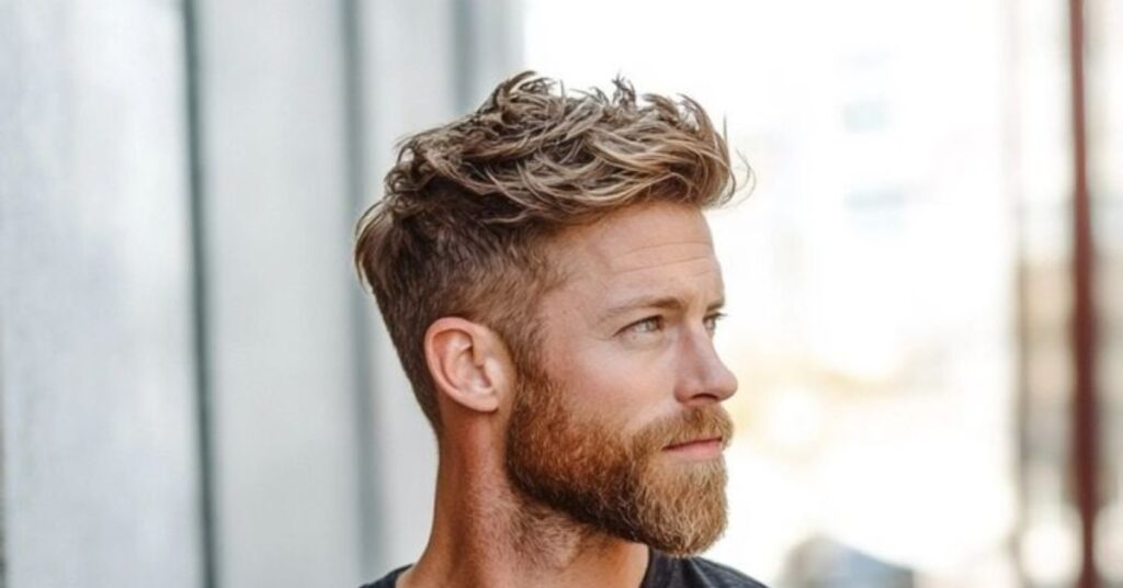 Textured professional side part with a low taper fade and natural volume for men