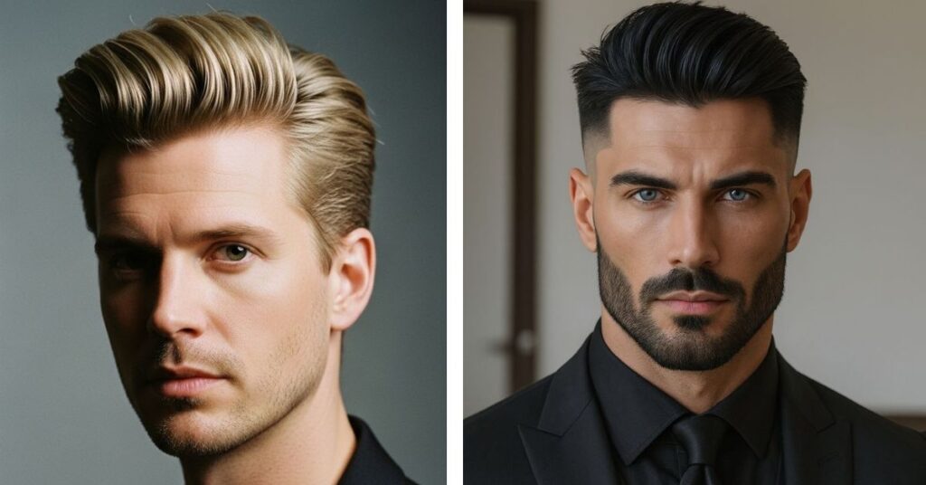 High Fade Pompadour Men’s Hairstyle for Wedding