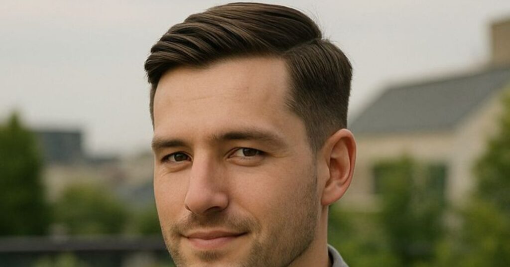 Executive side part for men with curly hair