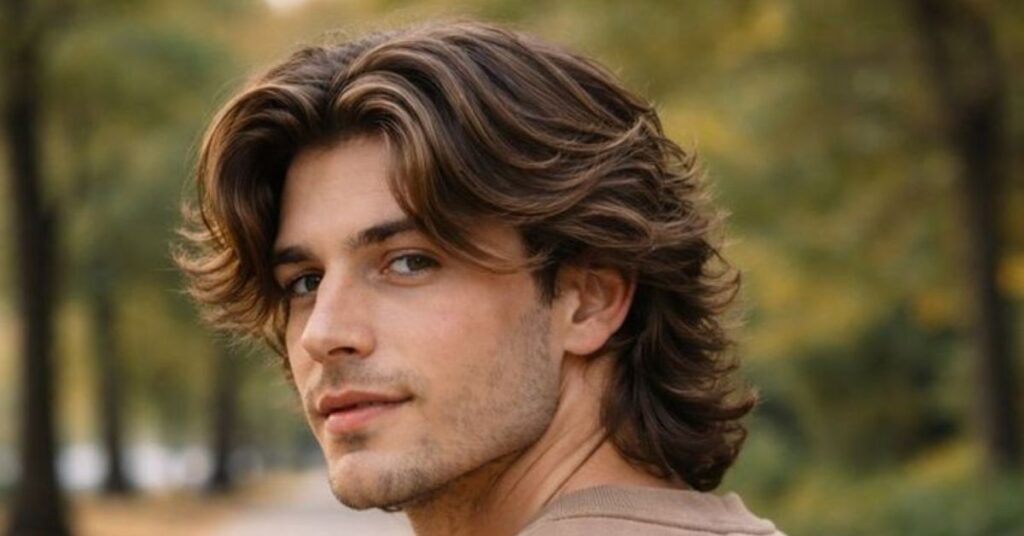 Men's layered shag haircut for curly hair