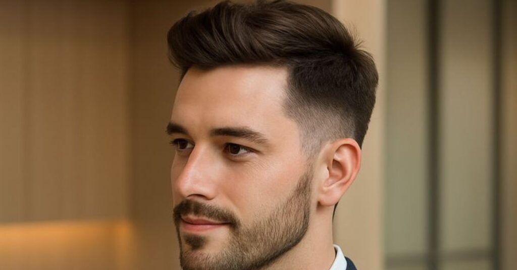 Professional low fade office look for curly hair
