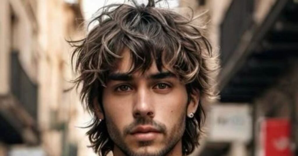 Modern messy shag cut with a shaggy fringe and natural, tousled waves.