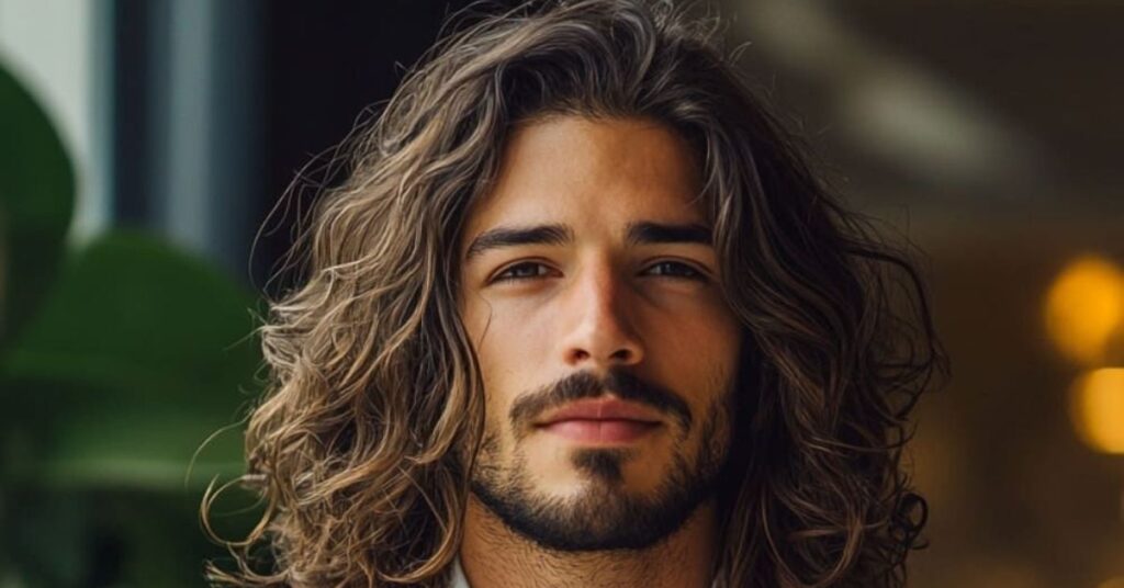 Straight shoulder-length hairstyle for men with a natural, smooth flow.