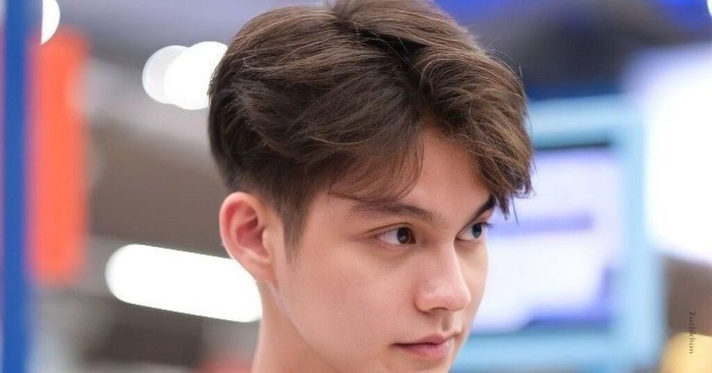 Modern Two-block cut with long voluminous hair on top and short trimmed sides.