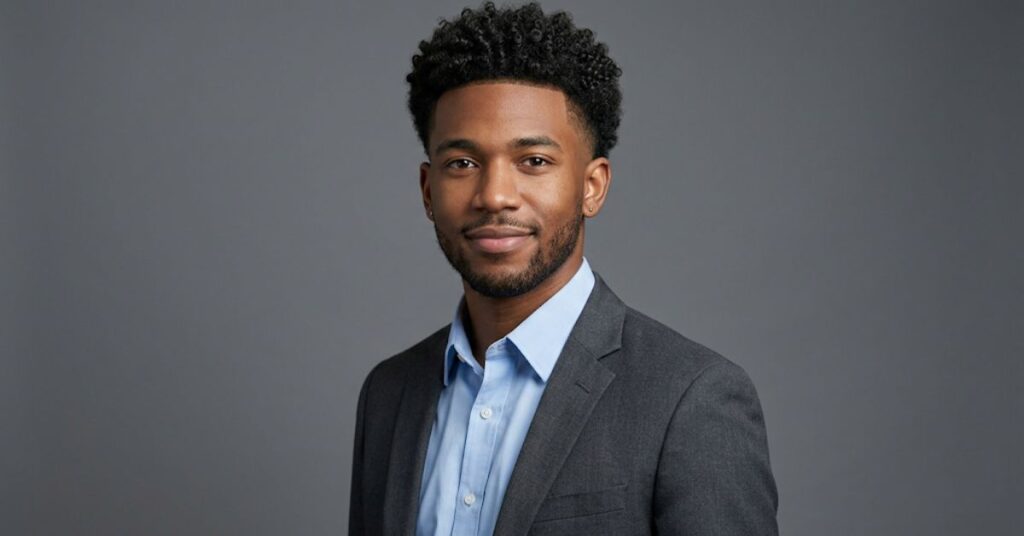 Professional low fade office look for men with curly hair
