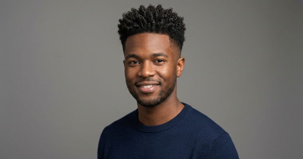 Mid fade haircut for men with curly hair on top