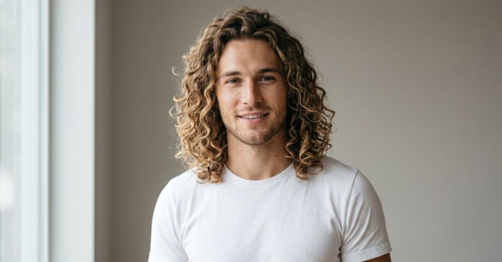 Surfer style haircut for men with long sun-lightened curls