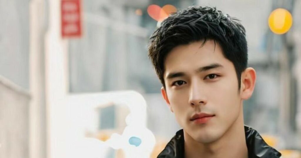 Edgy Asymmetric Fringe Korean hairstyle cut with dramatic diagonal bangs.