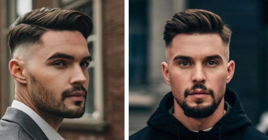 Brushed-up front comb over with lifted volume