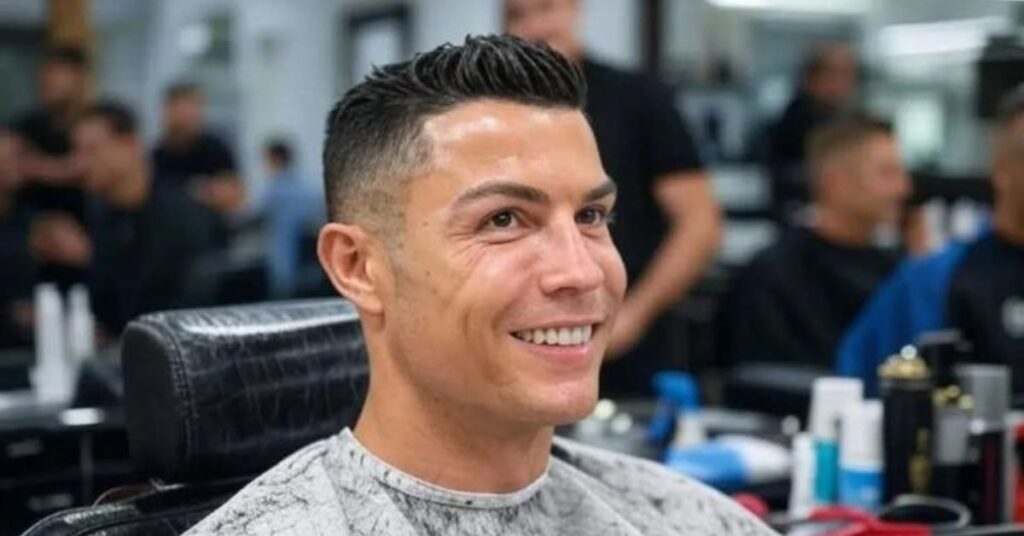 Sporty burst fade comb over for men with a curved side fade.