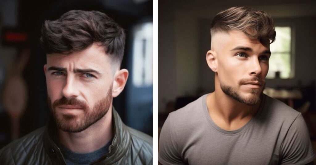 Modern comb over with fringe for men featuring a side-swept front and textured layers.