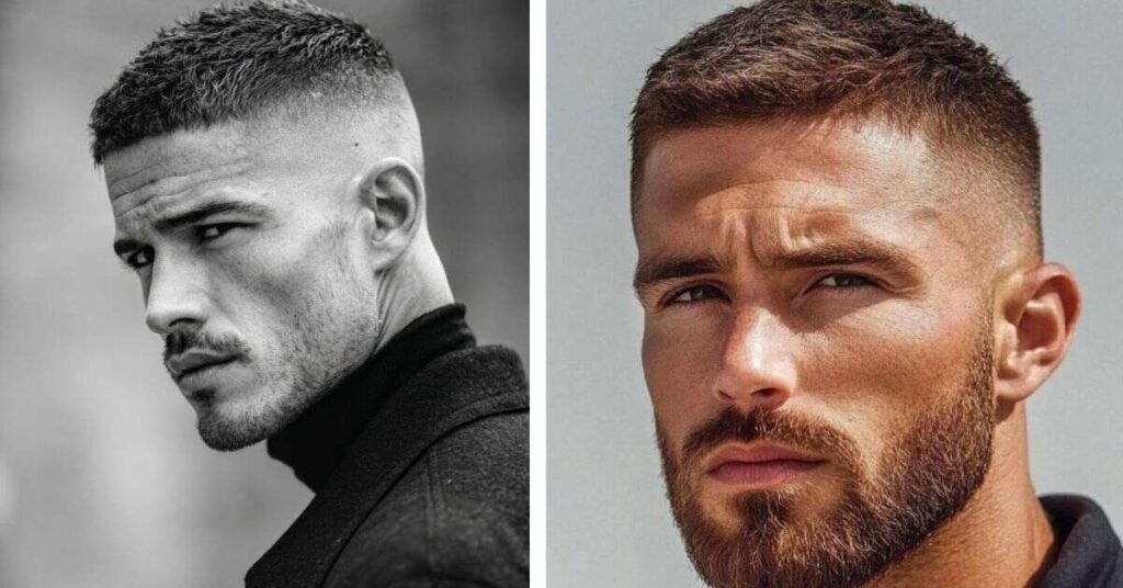 Crew cut for long face with reduced top height