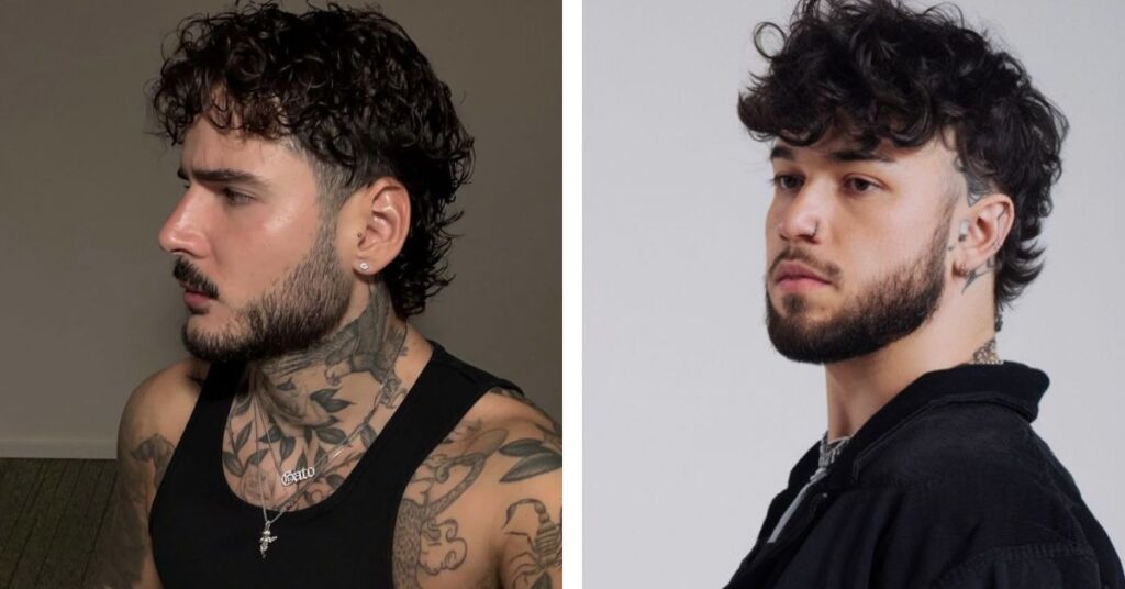 Natural Curly Modern Mullet with high volume.