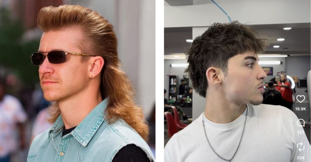 Flat Top Mullet with boxy crown and long back.