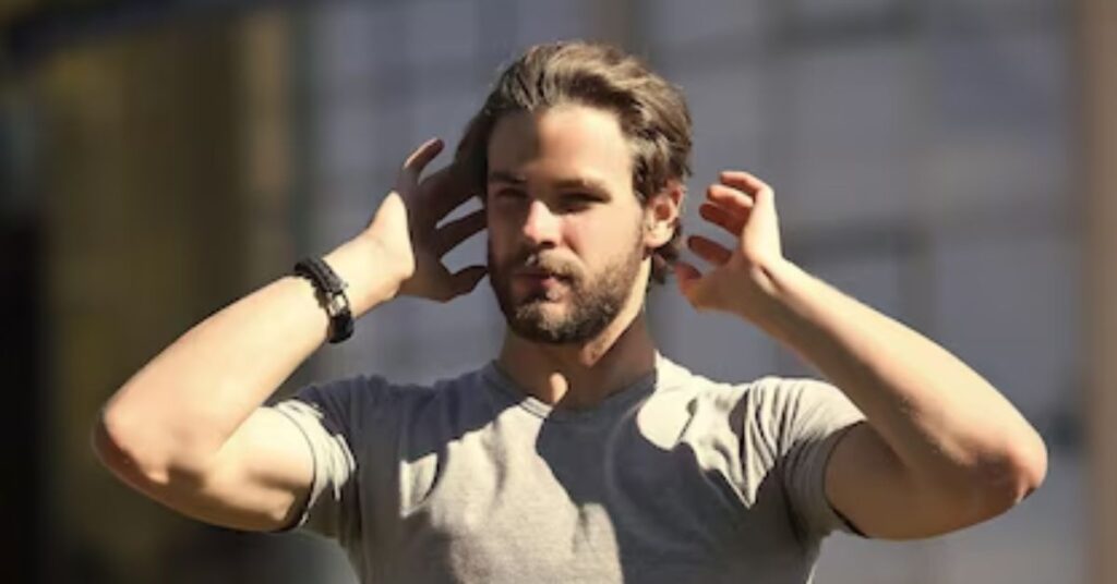 Heavy volume comb over with dramatic height