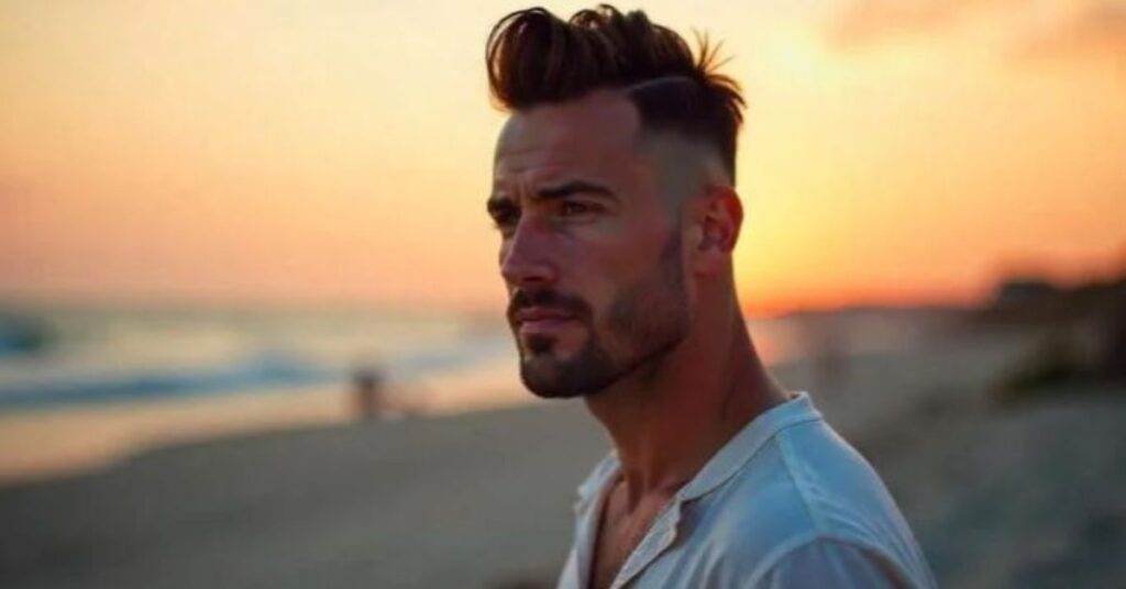 Bold punk-style mohawk with high shaved sides and skin fade.