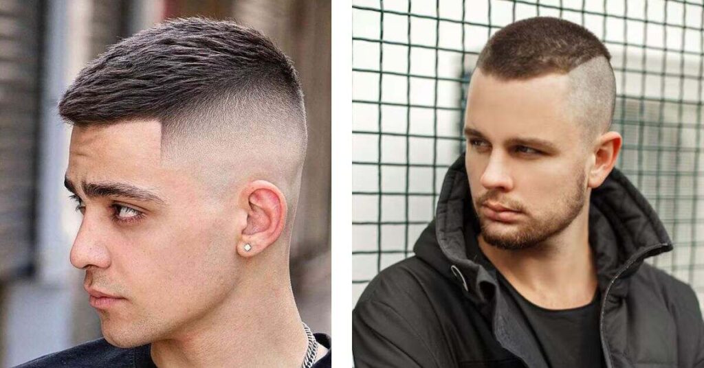 Men's textured messy top with a sharp high skin fade.