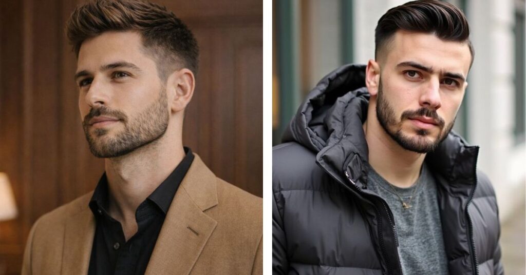 Sharp low fade comb over for men with a subtle side sweep.