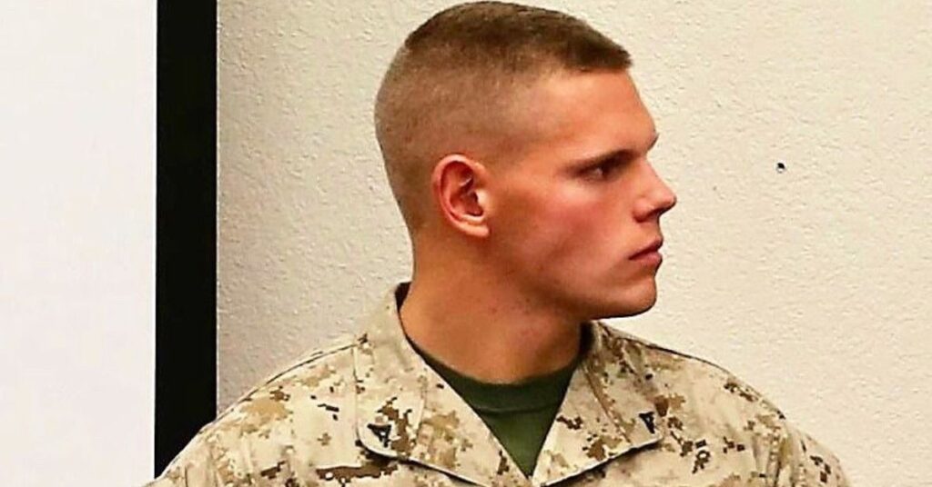 Traditional military side part with pomade styling finish