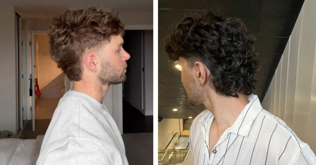 Permed Modern Mullet for fluffy hair texture.