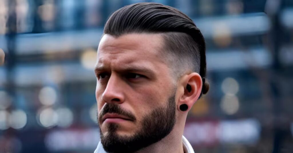 Classic pompadour haircut with a high skin fade for men 2026.