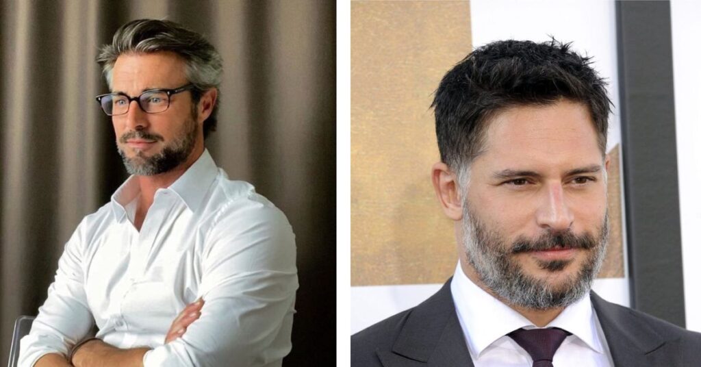 Drop fade comb over with curved contour design