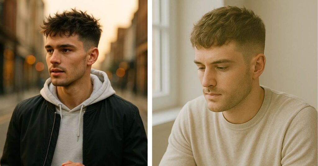 Military mohawk fade with subtle tactical strip on top