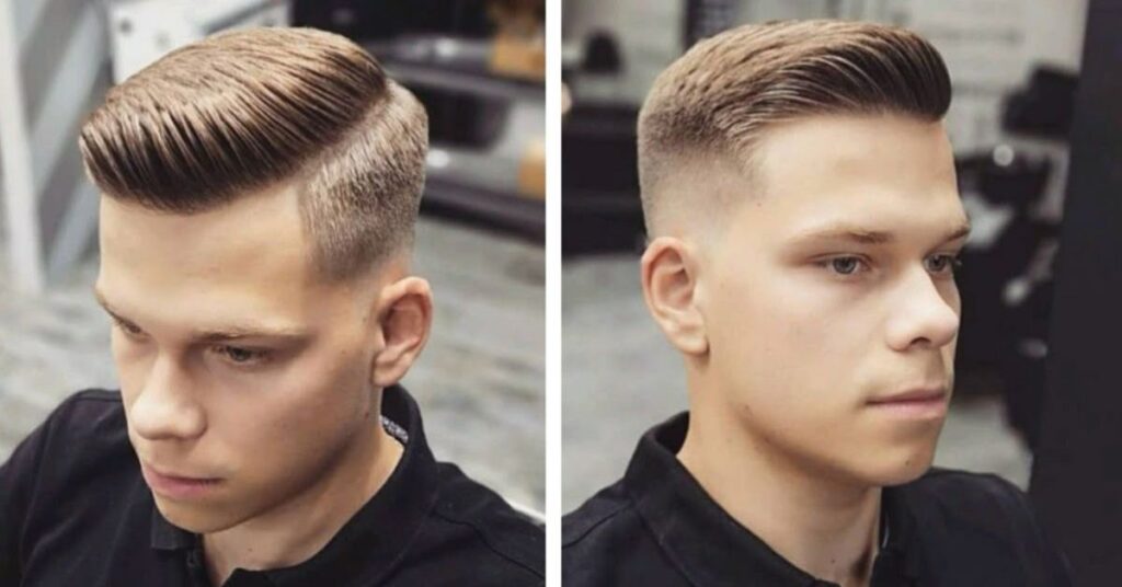Sharp side part with line up for men featuring a crisp hairline and defined edge-up.