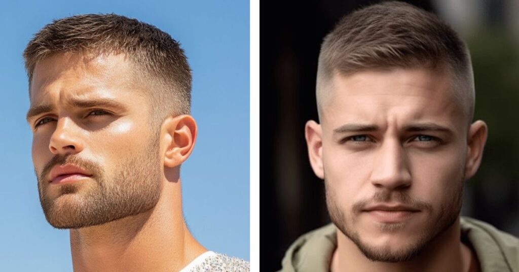 Side swept crew cut with subtle directional styling