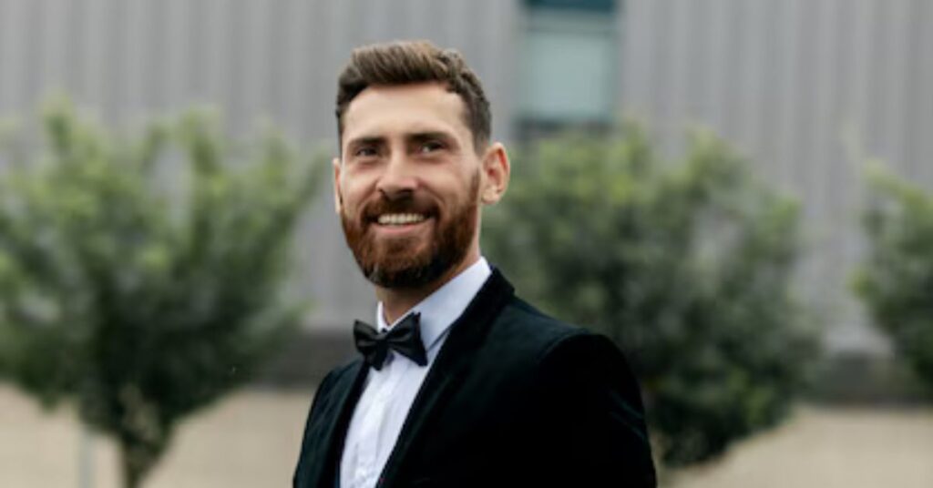 Slick formal comb over with high-shine polished finish