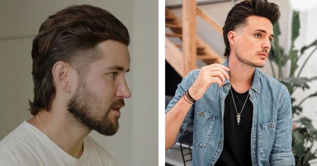 Slicked Side-Part Mullet for professional settings.