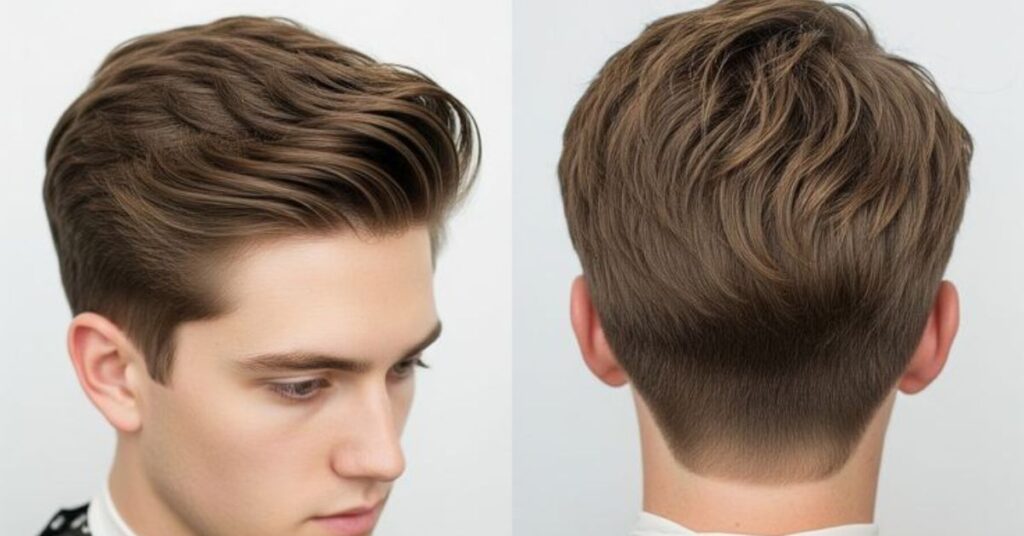 Swept back military haircut for thick wavy hair types