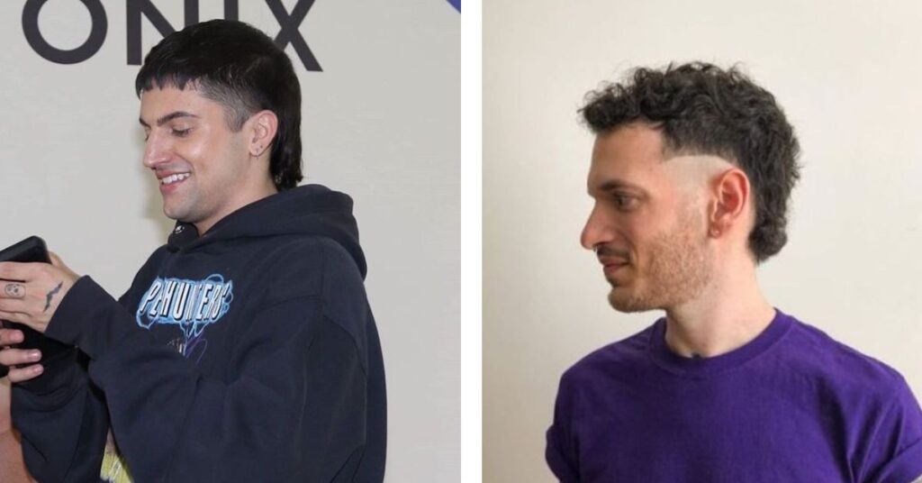 Euro style modern mullet with blunt crop.