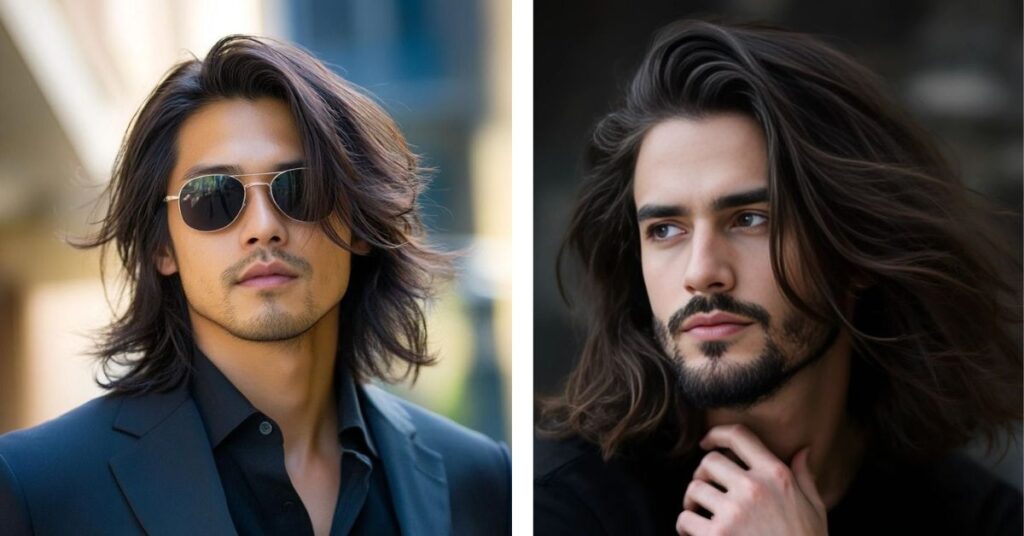 Bold long modern mullet haircut with retro layers.