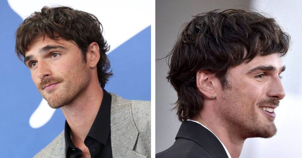 Medium length modern mullet haircut with flowy back.