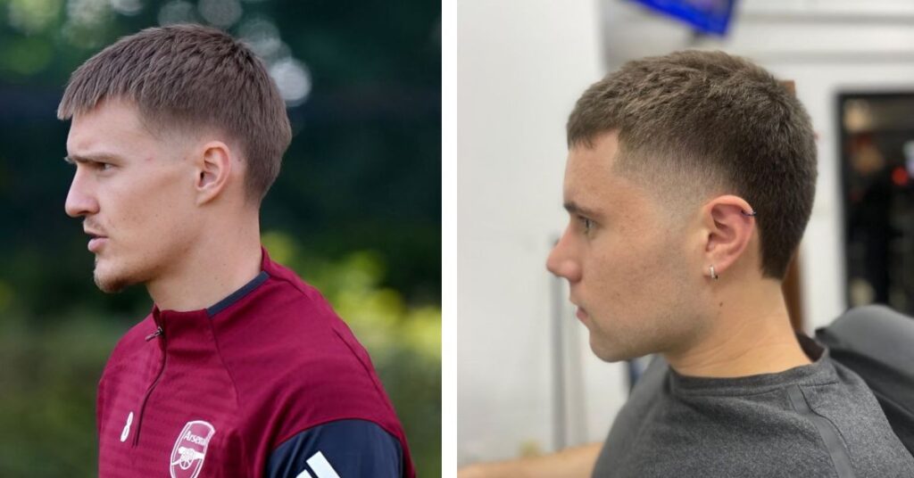 Buzzed top short modern mullet haircut.